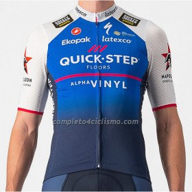 Completo Maglia + Pantaloncino con bretelle 2022 Quick-Step Alpha Vinyl Manica Corta Blu Bianco